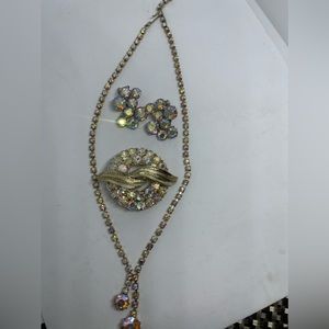 Aurora borealis necklace, clip earrings and broach